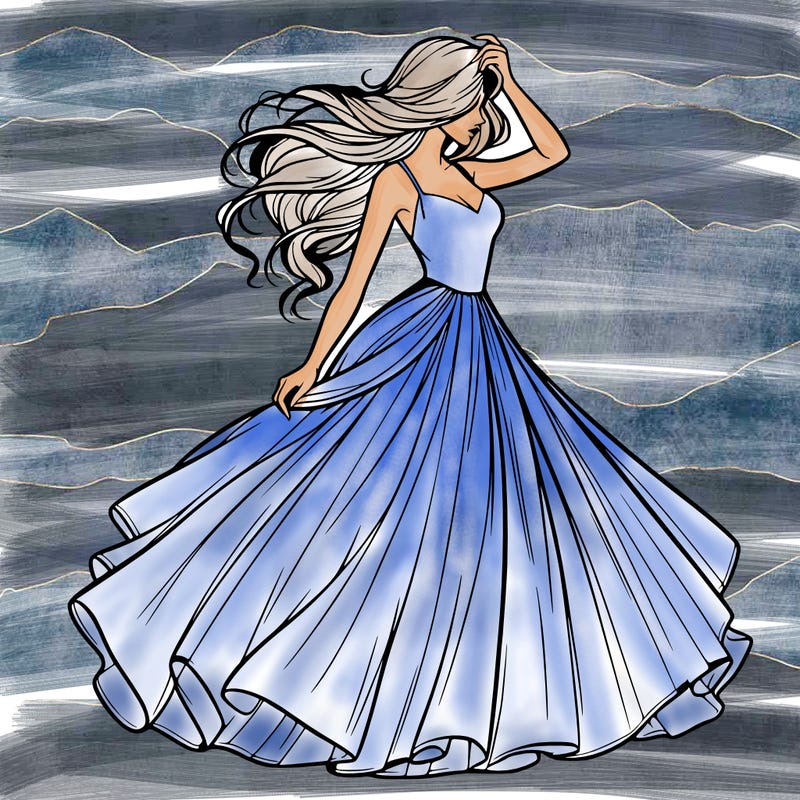 realistic woman with dress flowing in the wind