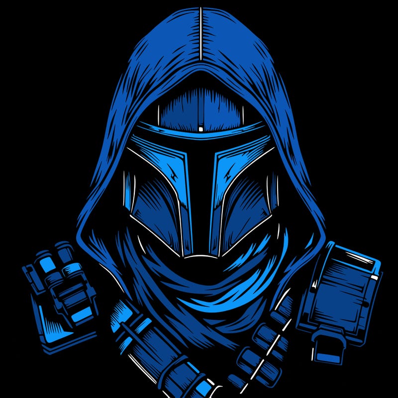 realistic warrior bounty hunter with mask and hood on