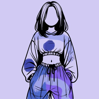 realistic girl faceless with baggy pants and a crop top
