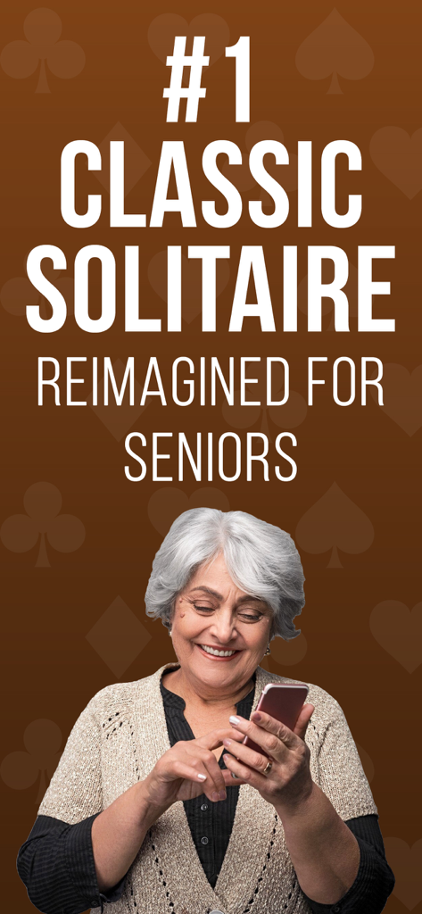 Solitaire for Seniors - A smiling senior woman playing Solitaire for Seniors on her smartphone