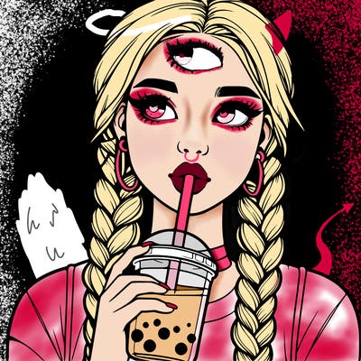 realistic girl with braided hair drinking boba