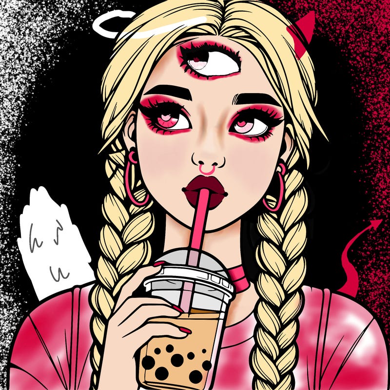realistic girl with braided hair drinking boba