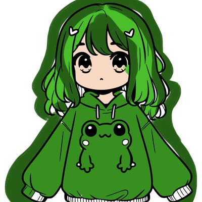 girl wearing frogging sweatshirt