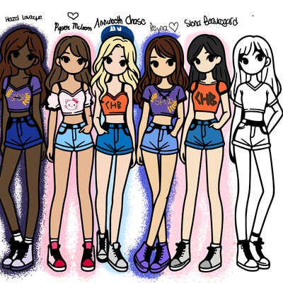 a group of girls wearing crop tops and shorts