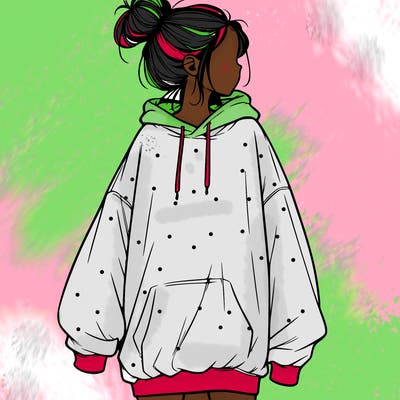 realistic girl with a oversized sweatshirt on and a bun