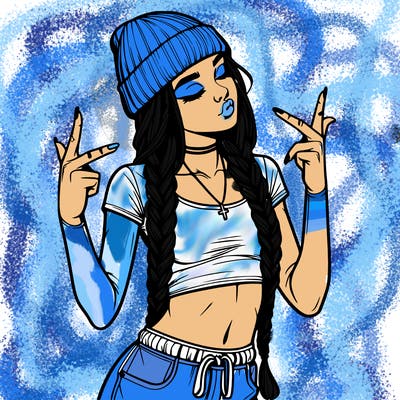 realistic teenage girl with braids and a beanie and crop top doing 🫶🏼