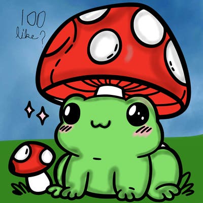 a cute frog with a mushroom hat