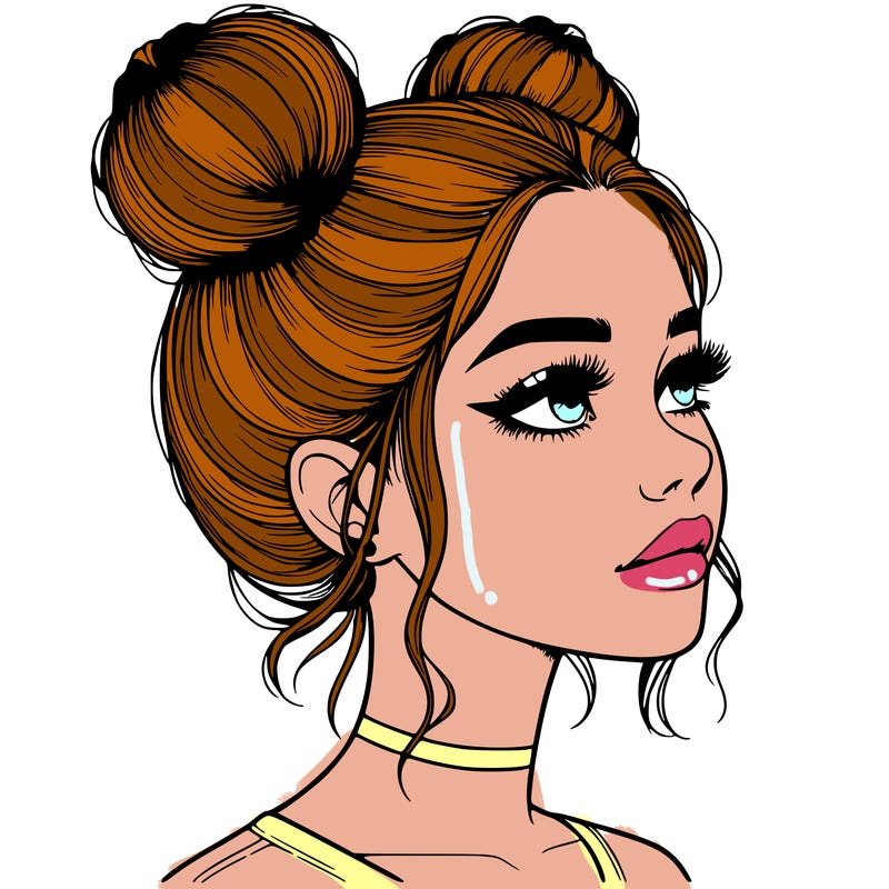 realistic girl with buns on the top of her head