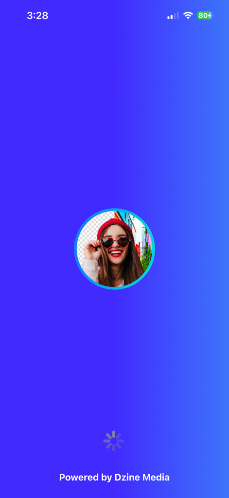 Remove BG - Background Remover - Pantalla de bienvenida de la aplicación Eliminar Fondo con una foto de perfil circular y un indicador de carga sobre un fondo degradado azul