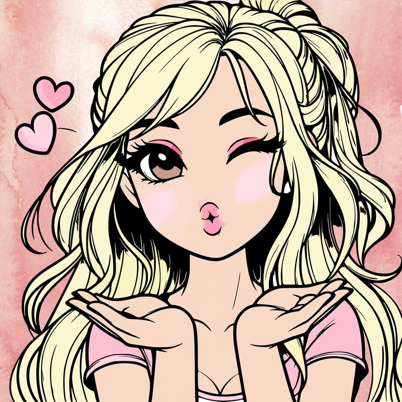 realistic girl winking and blowing a kiss while making heart hands