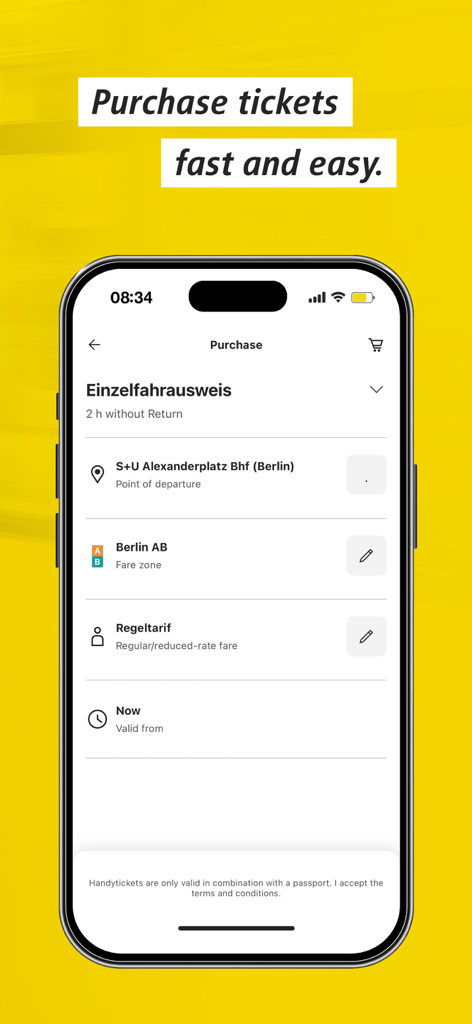 Pantalla móvil de la aplicación BVG Tickets para comprar un billete de transporte público de Berlín.