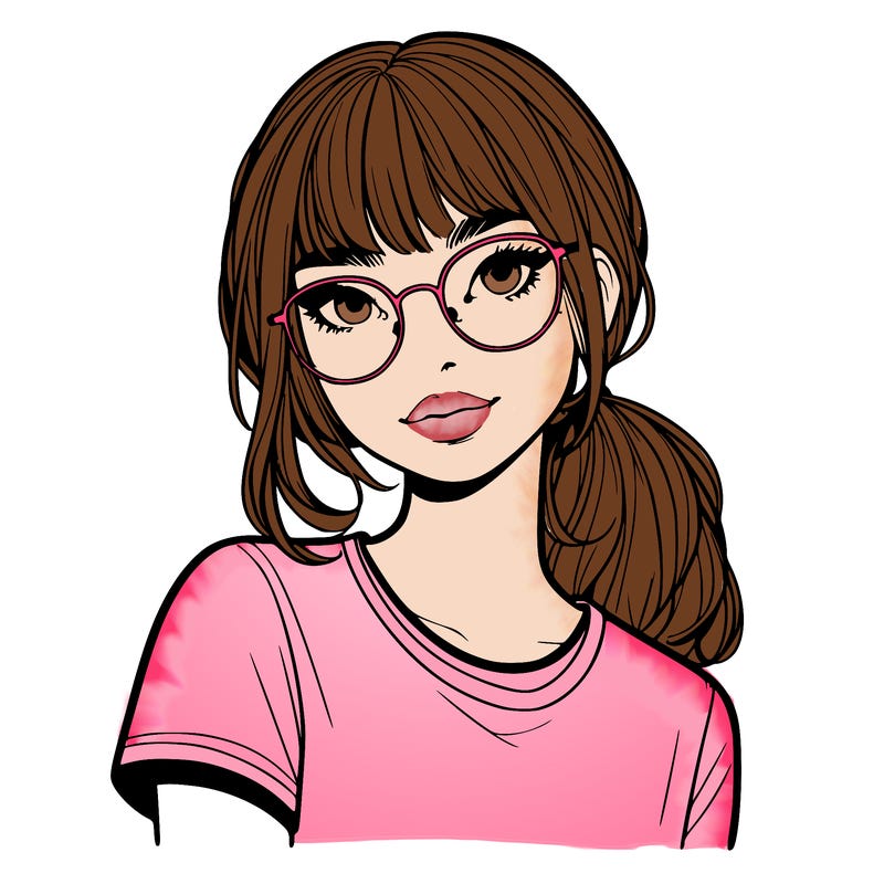 realistic girl with freckles and clear glasses