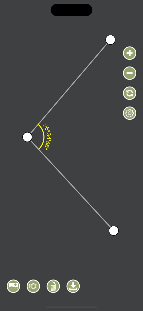 Angle Meter 360 - Interface of the Angle Meter 360 app displaying a precise angle measurement of 96 degrees with control buttons