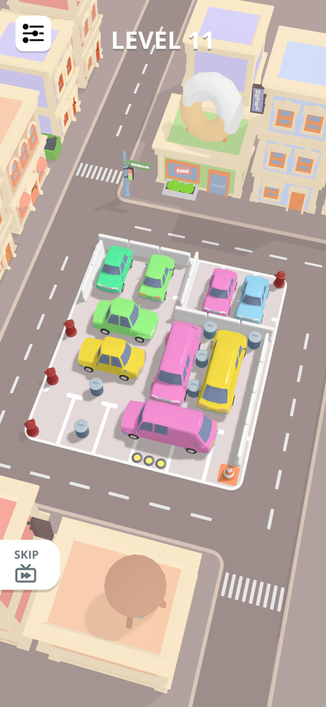 Car Parking - Drive Away 3D - Gameplay de Car Parking Drive Away 3D mostrando um nível de puzzle de estacionamento com carros coloridos