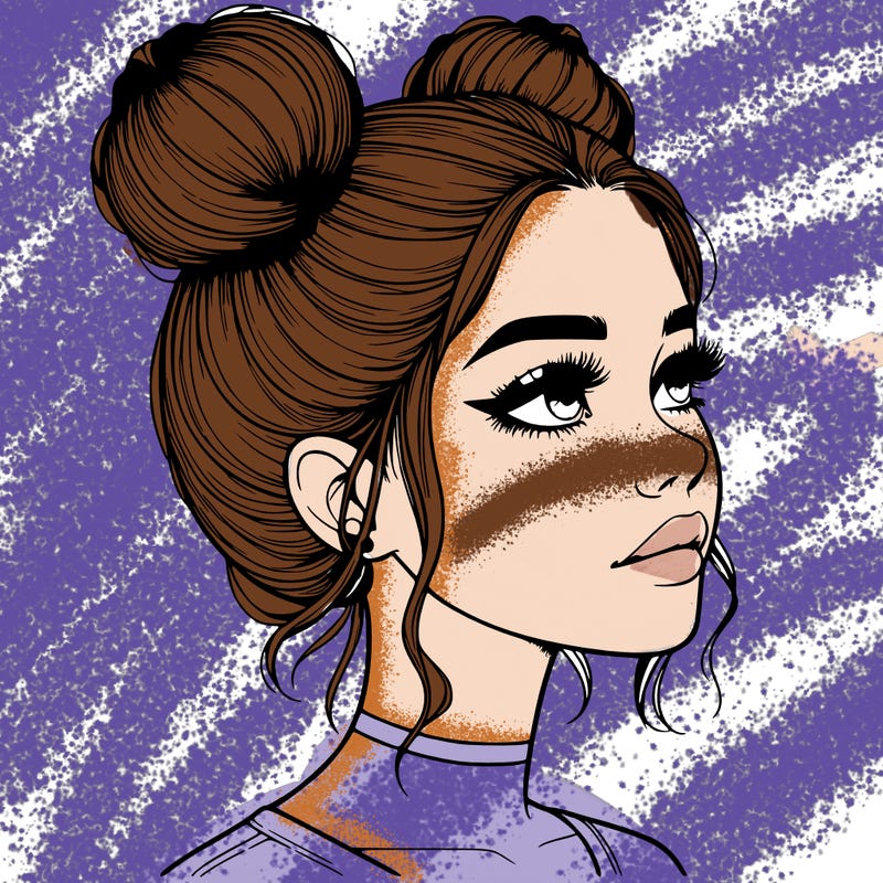 realistic girl with buns on the top of her head