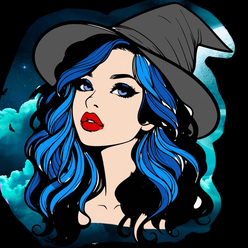 realistic witch girl with wavy hair and lips