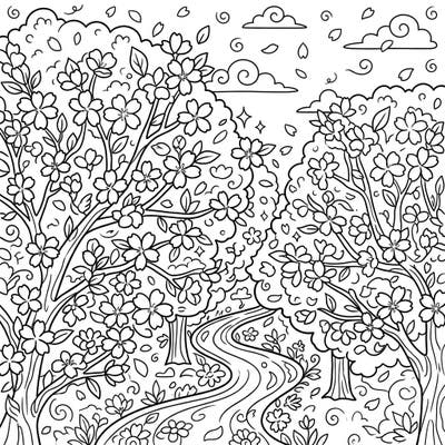Unfold a world of natural beauty with this exquisite cherry blossom trees coloring page, designed especially for teens. Its detailed floral branches and flowing landscape offer a captivating artistic challenge.