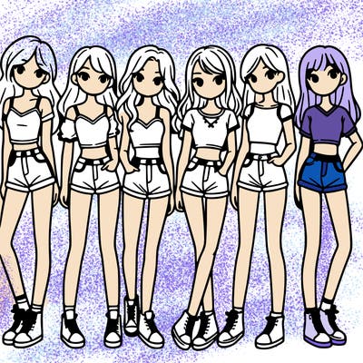a group of girls wearing crop tops and shorts