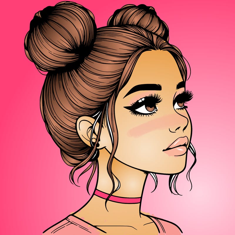 realistic girl with buns on the top of her head
