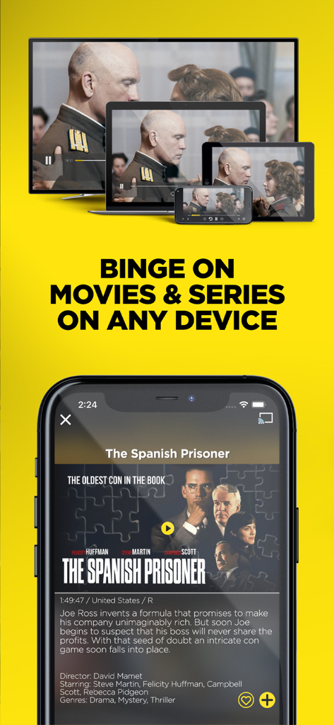 Runtime TV - Interfaz de la aplicación Runtime TV que muestra transmisión gratuita de películas en múltiples dispositivos, incluyendo TV, tablet y smartphone