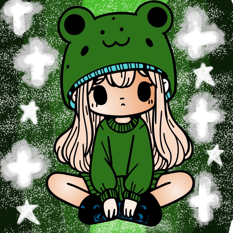 a girl wearing a frog hat and some frog socks
