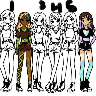 a group of girls wearing crop tops and shorts