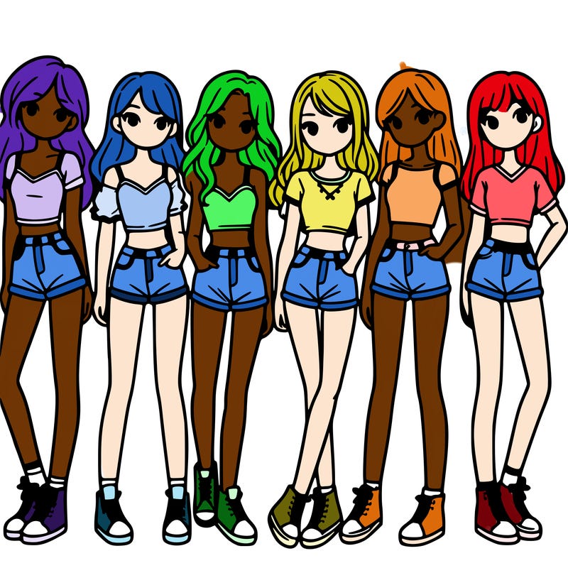 a group of girls wearing crop tops and shorts