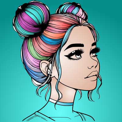 realistic girl with buns on the top of her head