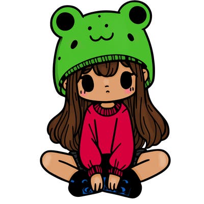 a girl wearing a frog hat and some frog socks