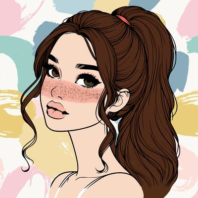 realistic girl with a ponytail on her hair and lips