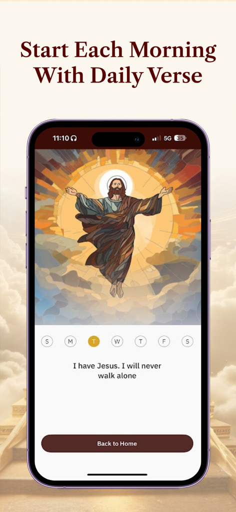 The Bible NIV: You Version - Bible NIV app screen showing a daily verse with an illustration of Jesus and a motivational quote