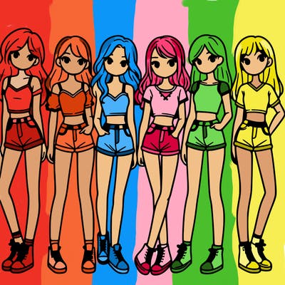 a group of girls wearing crop tops and shorts