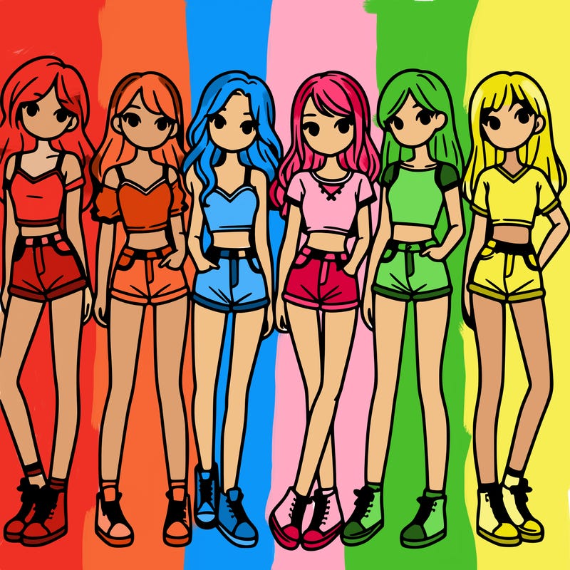 a group of girls wearing crop tops and shorts