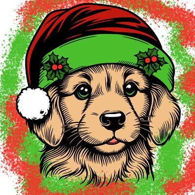 realistic dog wearing a santa hat