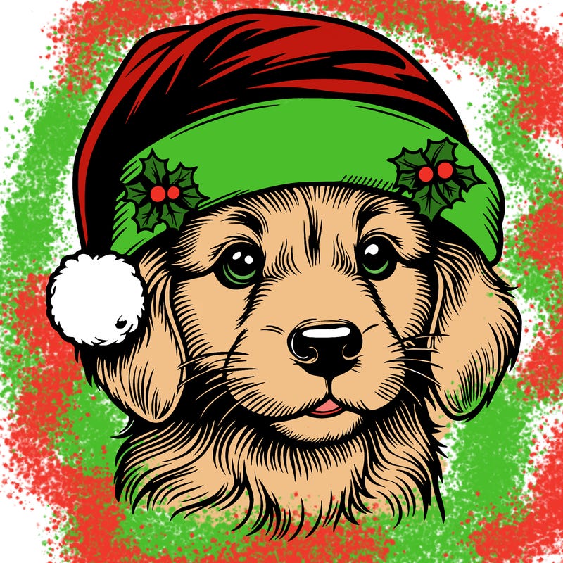 realistic dog wearing a santa hat