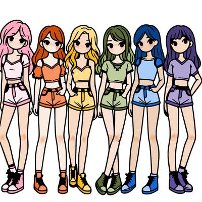 a group of girls wearing crop tops and shorts