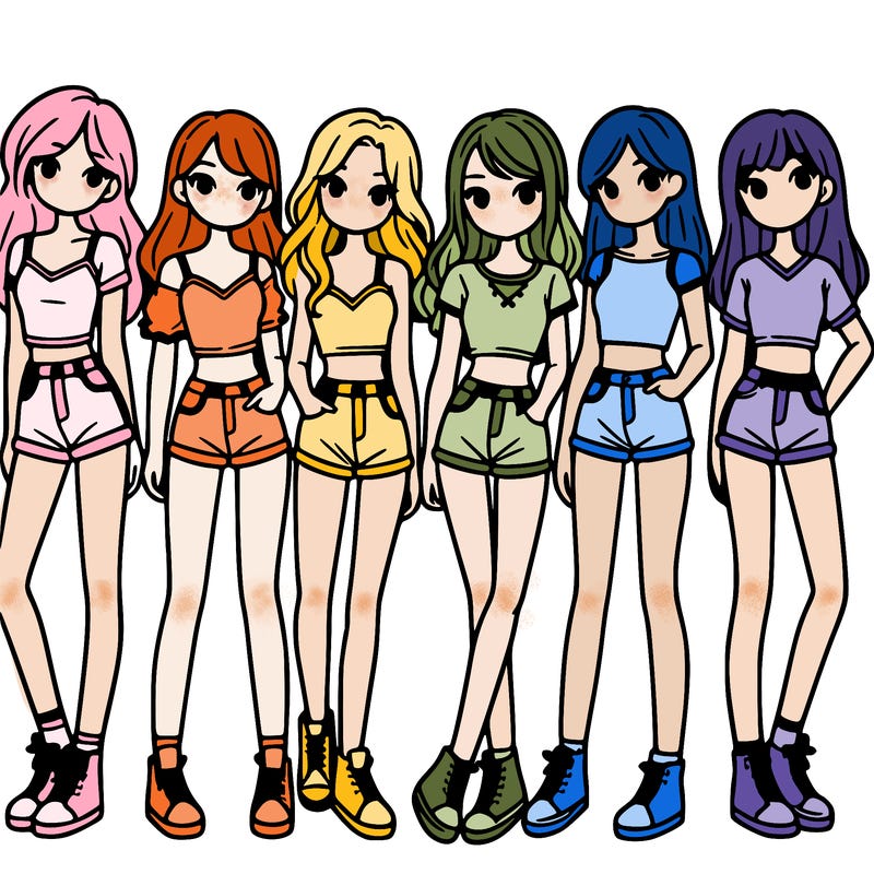 a group of girls wearing crop tops and shorts