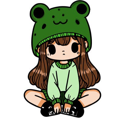 a girl wearing a frog hat and some frog socks
