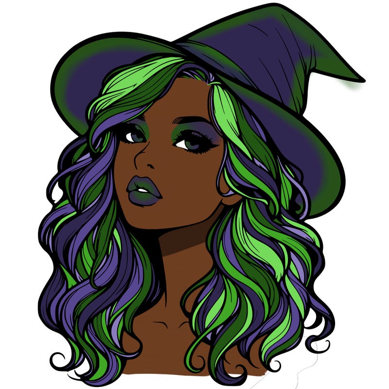 realistic witch girl with wavy hair and lips