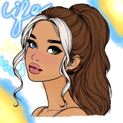 realistic girl with a ponytail on her hair and lips