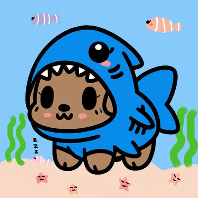 cute dog wearing a shark costume