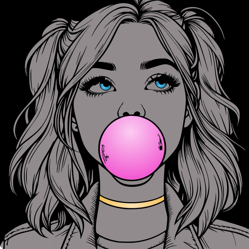 realististic girl blowing bubble -gum