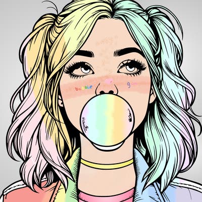 realististic girl blowing bubble -gum