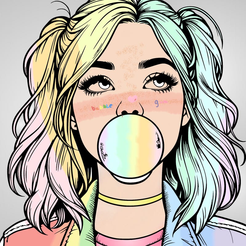 realististic girl blowing bubble -gum