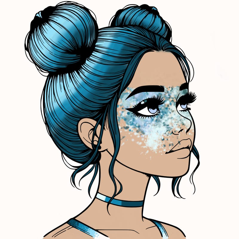 realistic girl with buns on the top of her head