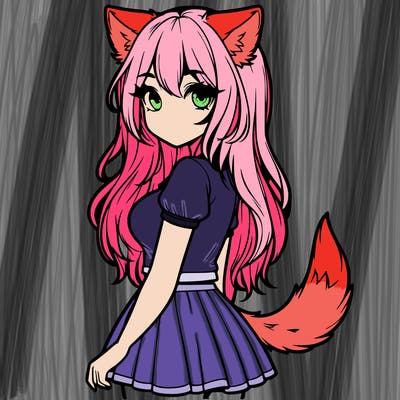 realistic girl with wolf ears and a tail