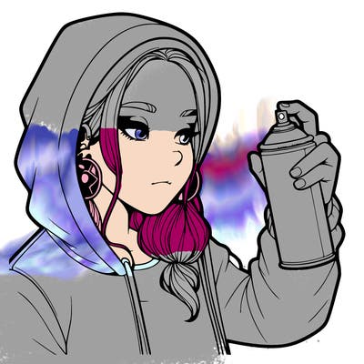 a realistic girl, spray painting