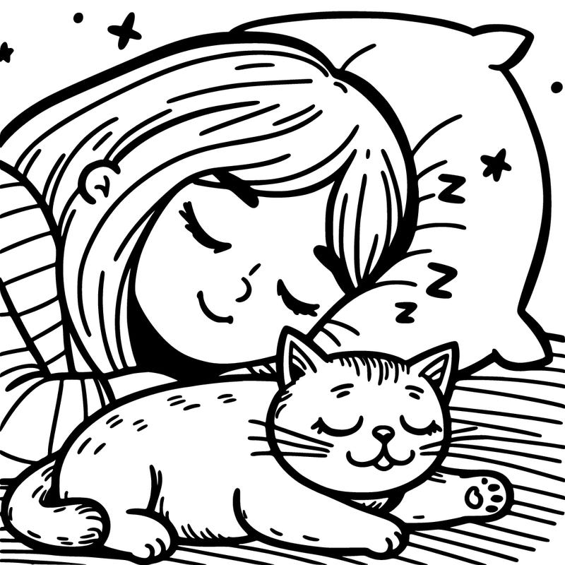 sleeping cat next to a girl