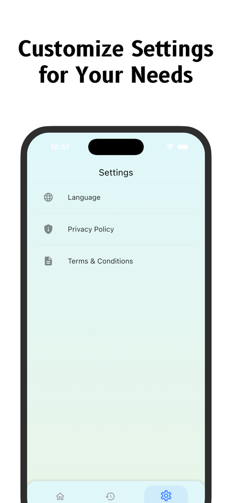 Antique Identifier - Antiqio - The settings interface of the Antique Identifier app featuring options for language selection and legal policies.