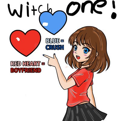 a anime girl saying a red heart=boyfriend and blue is crush and green is bff
